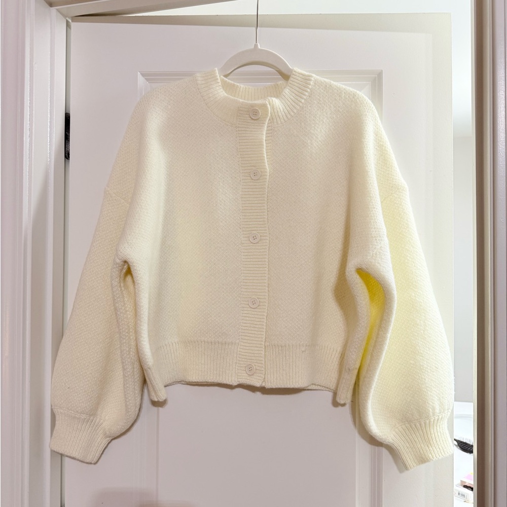 Cream Button-Up Knit Cardigan